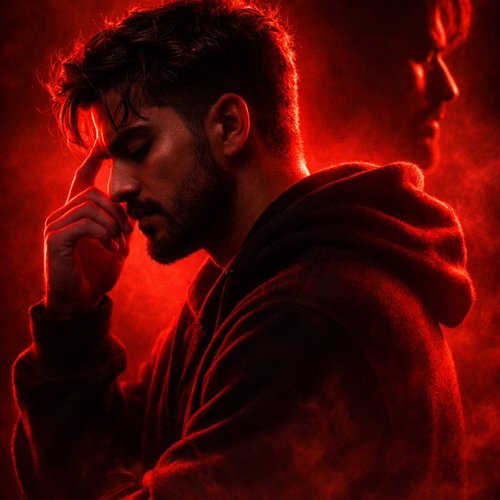 پرتره سیلوئت قرمزِ دراماتیک با افکت نوردهی دوگانه (Double Exposure)